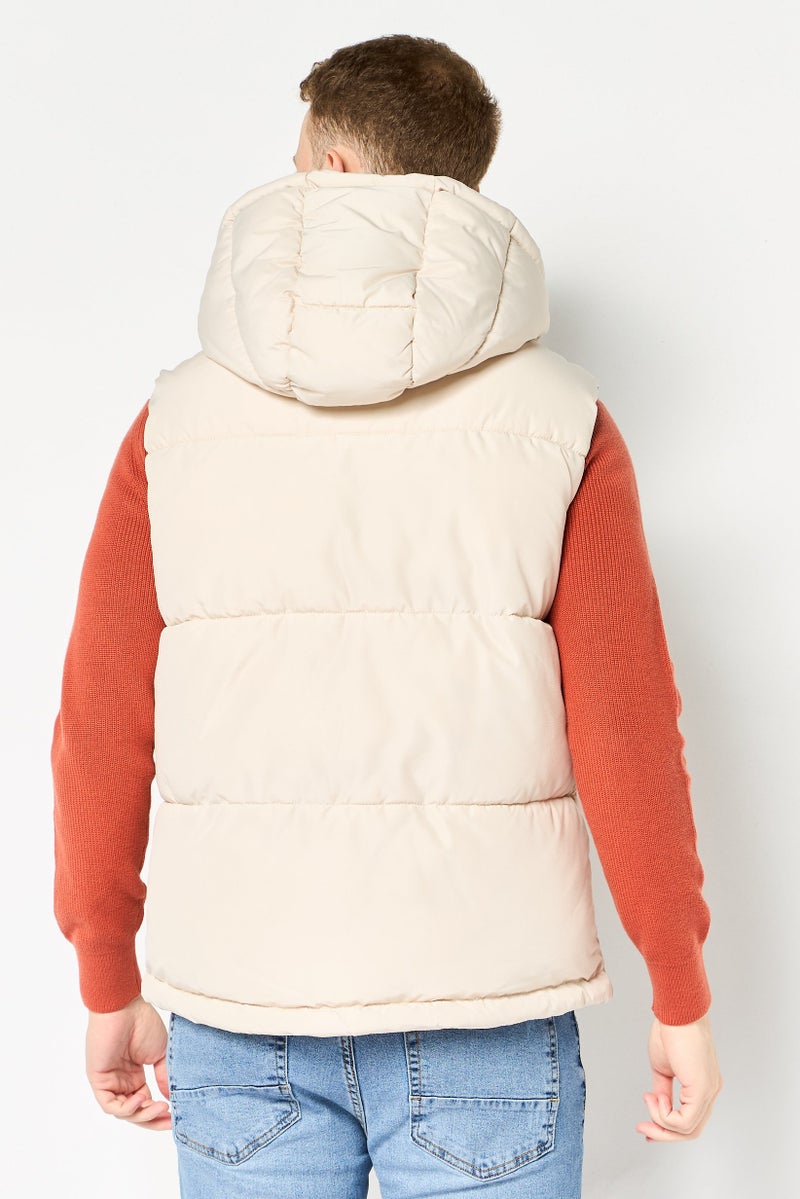 Celio Men Quilted Hooded Puffer Jacket, Beige - Image 3