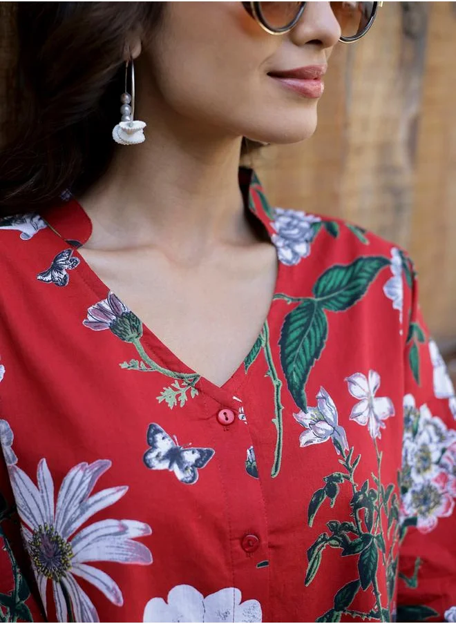 سانسكريتي هومز Sanskrutihomes Floral Printed Buttoned Top and Pyjama Set