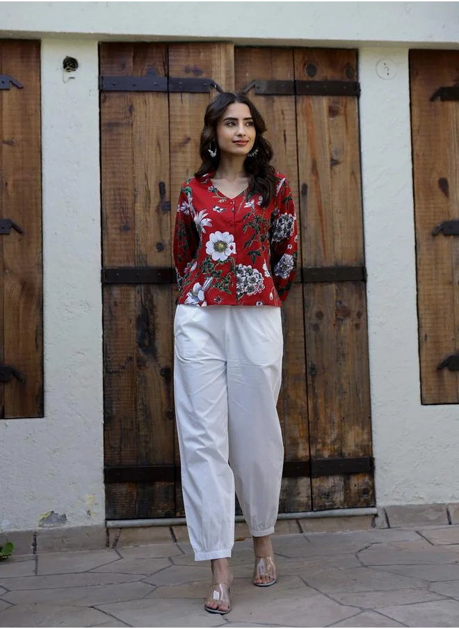 سانسكريتي هومز Sanskrutihomes Floral Printed Buttoned Top and Pyjama Set