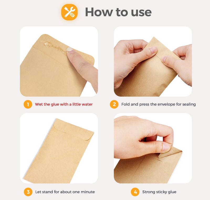 ACSTEP 100 PACK Brown Cash Envelopes 3 1/2 x 6 1/2 for Budgeting, Small Kraft Money Envelopes Self Adhesive for Cash, Coins, Check, Seeds, Money Savings Challenges - Image 2
