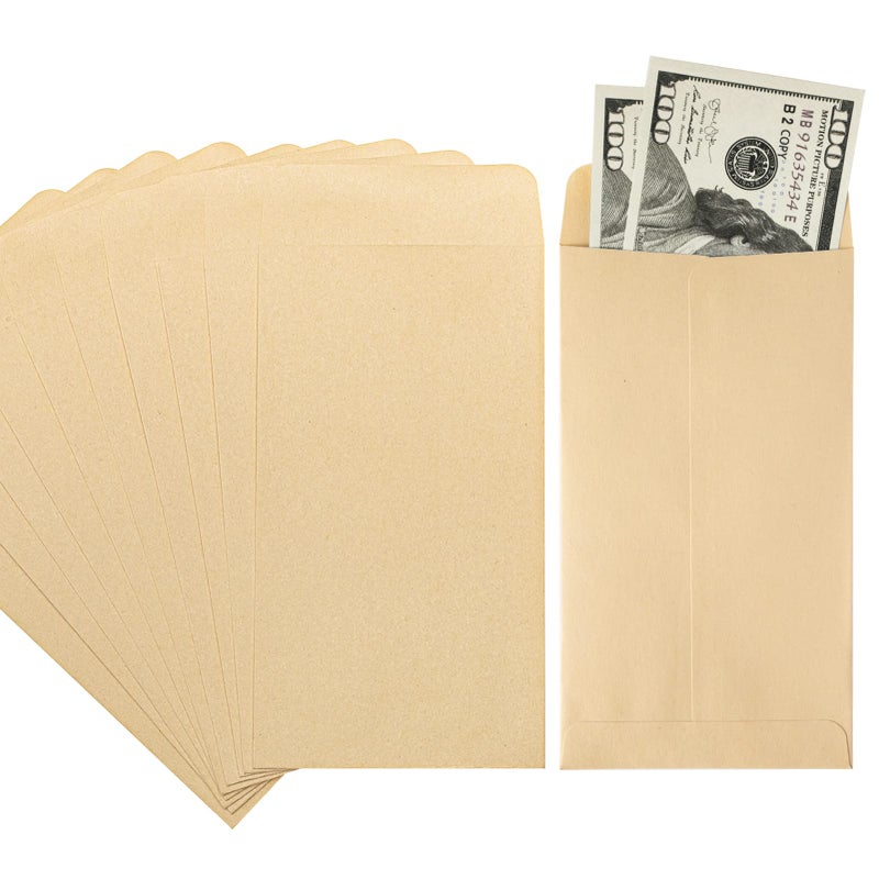 ACSTEP 100 PACK Brown Cash Envelopes 3 1/2 x 6 1/2 for Budgeting, Small Kraft Money Envelopes Self Adhesive for Cash, Coins, Check, Seeds, Money Savings Challenges - Image 1