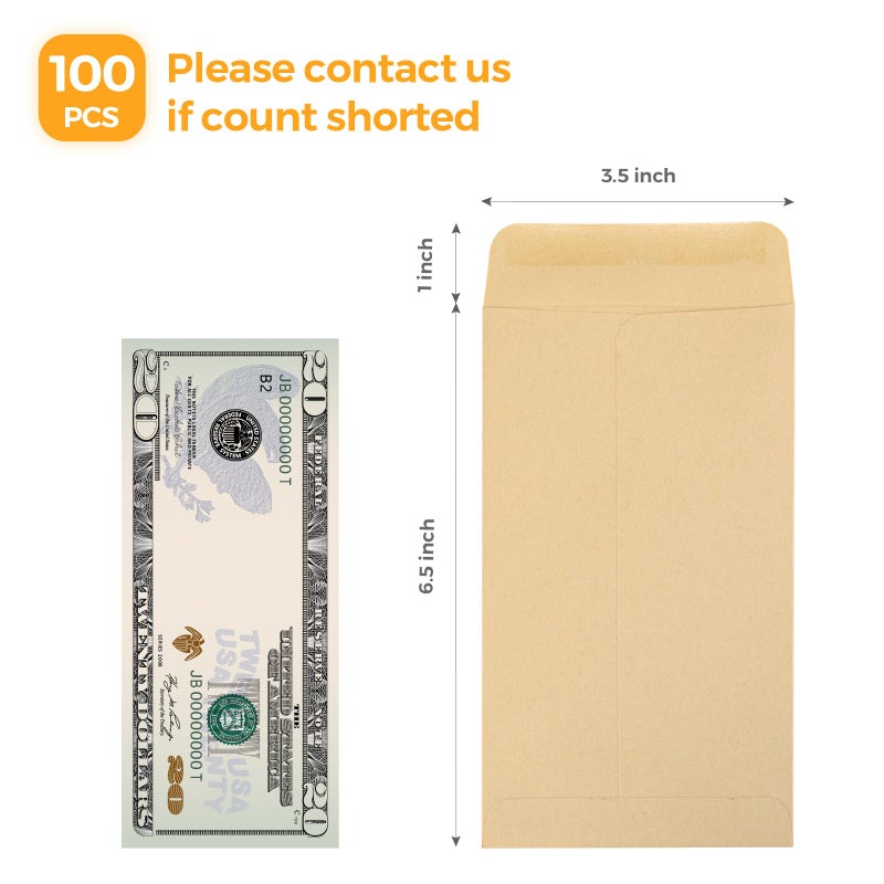 ACSTEP 100 PACK Brown Cash Envelopes 3 1/2 x 6 1/2 for Budgeting, Small Kraft Money Envelopes Self Adhesive for Cash, Coins, Check, Seeds, Money Savings Challenges - Image 5