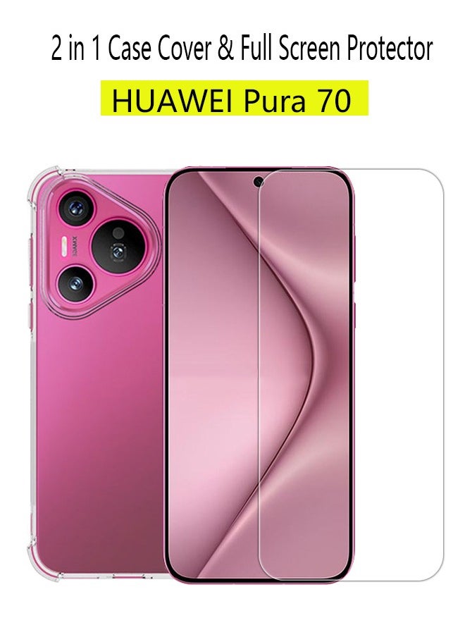 Generic - 2 in 1 HUAWEI Pura 70 Phone Case Cover & Screen Protector - Shockproof  Slim TPU Protective Phone Cover & Full Coverage Delicate Touch Tempered Glass Screen Protector for HUAWEI Pura 70 . - Image 1