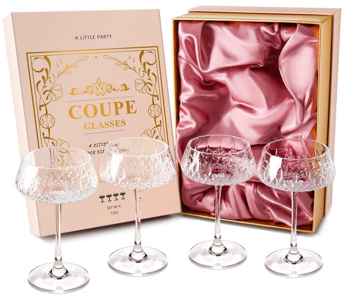 COUPE GLASSES MARTINI GLASSES SET OF 4 VINTAGE CHAMPAGNE COUPE GLASSES 8OZ LARGE MARTINI GLASS CRYSTAL RETRO STYLE COCKTAIL GLASS FOR ELEGANT BAR DRINKS VINTAGE ART DECO GLASSWARE