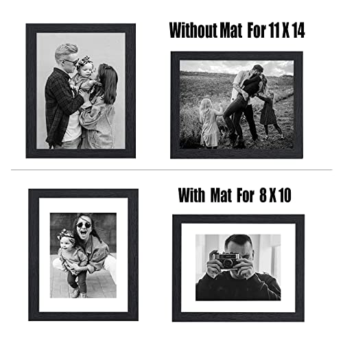 VMUZEDER 11x14 Picture Frame Rustic Black Wood Set of 6,Display Pictures 8x10 with Mat or 11x14 Without Mat,Multi Photo Frames Collage for Wall - Image 4
