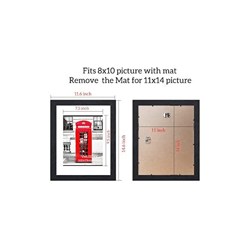 VMUZEDER 11x14 Picture Frame Rustic Black Wood Set of 6,Display Pictures 8x10 with Mat or 11x14 Without Mat,Multi Photo Frames Collage for Wall - Image 3