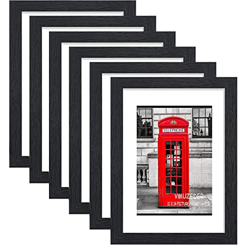 VMUZEDER 11x14 Picture Frame Rustic Black Wood Set of 6,Display Pictures 8x10 with Mat or 11x14 Without Mat,Multi Photo Frames Collage for Wall - Image 1