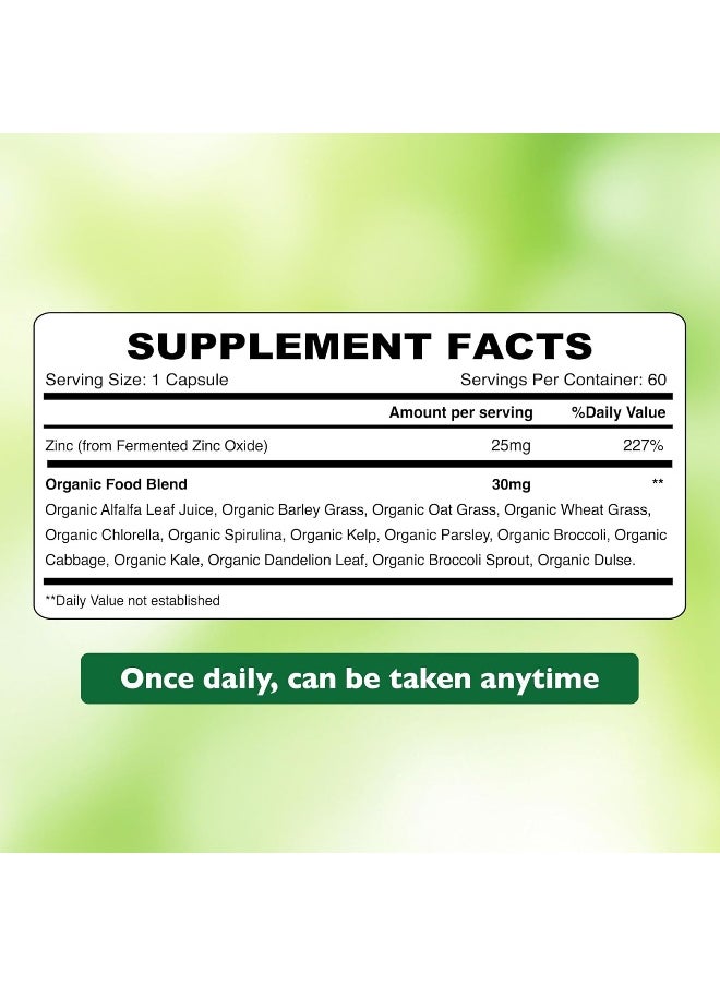 Organic Earth - Zinc 25 Mg with Organic Broccoli & Kale 60 Capsules - Image 1