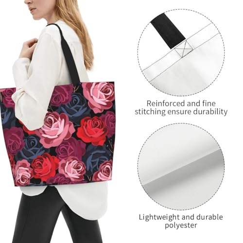bositigo Rose Print Gym Tote Bags for Women, Cute Rose Print Purse, Reusable Shopping Handbags, Casual Travel Work Daily Waterproof Summer Grocery Bag Holiday Gifts -Large - Image 4