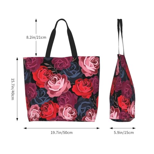 bositigo Rose Print Gym Tote Bags for Women, Cute Rose Print Purse, Reusable Shopping Handbags, Casual Travel Work Daily Waterproof Summer Grocery Bag Holiday Gifts -Large - Image 2
