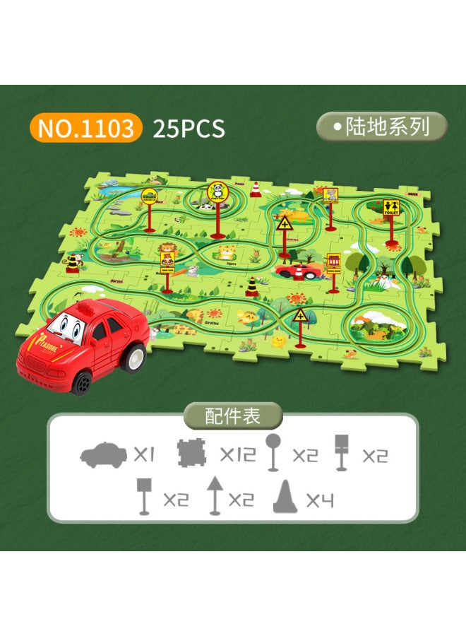Tiktok Car Map Puzzle Diy Track Suit Electric Car Toy Mini Road Sign Educational Toy - Image 1