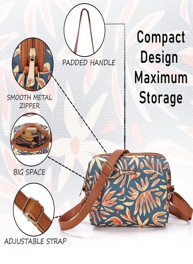 FADAK Bohemian Crossbody Sling Bag for Women & Girls | Ethnic Jacquard Print with Blue & White Pattern (blue ten) - Image 5