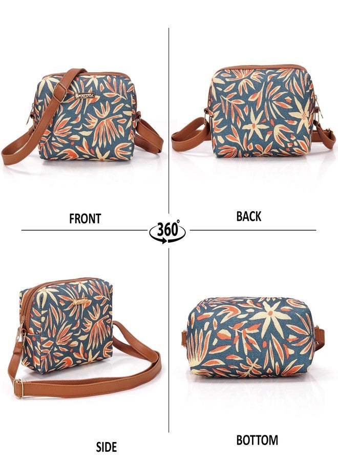 FADAK Bohemian Crossbody Sling Bag for Women & Girls | Ethnic Jacquard Print with Blue & White Pattern (blue ten) - Image 3