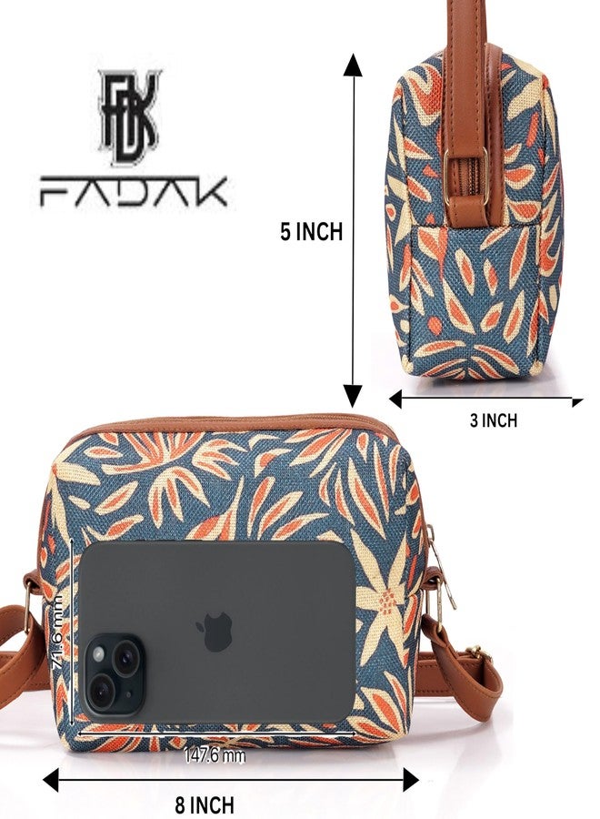 FADAK Bohemian Crossbody Sling Bag for Women & Girls | Ethnic Jacquard Print with Blue & White Pattern (blue ten) - Image 4