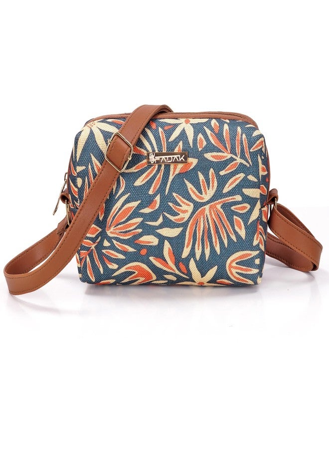 FADAK Bohemian Crossbody Sling Bag for Women & Girls | Ethnic Jacquard Print with Blue & White Pattern (blue ten) - Image 1