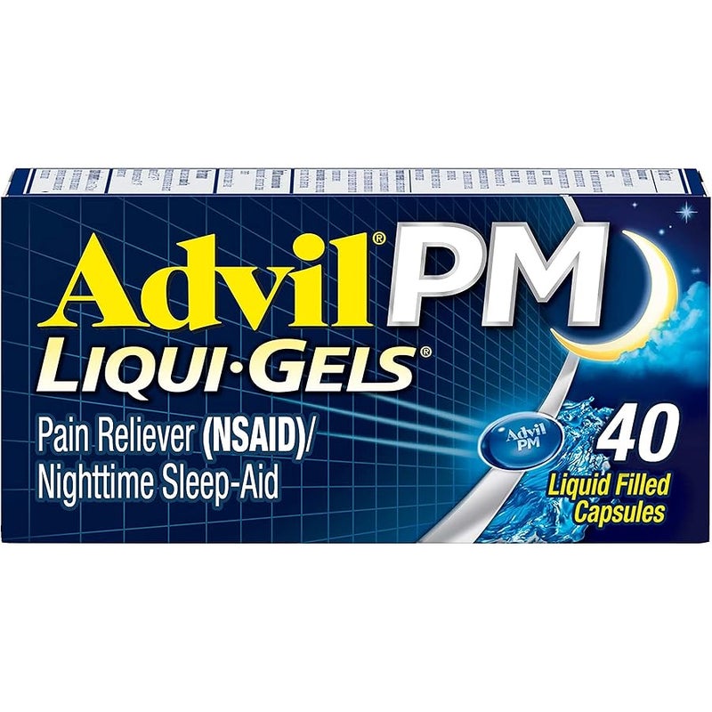 Advil PM Liqui-Gels Pain Reliever and Nighttime Sleep Aid, Pain Medicine with Ibuprofen for Pain Relief and Diphenhydramine HCL for a Sleep Aid - 40 Liquid Filled Capsules - Back to College - Image 1
