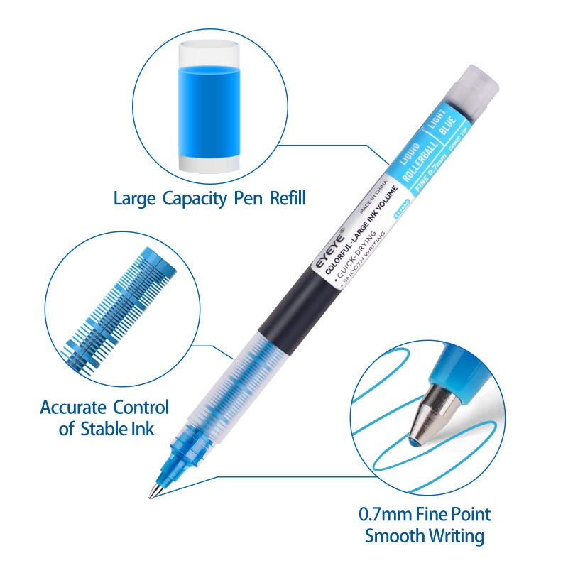 EYEYE 8 Assorted Colors 1.0mm Rollerball Pens, Multicolor Bold Point Pen Quick Dry, Liquid Ink Pen Fine Point Smooth Writing Pens for Journaling, Note Taking, Office, School, Doodling & Gifts - Image 4