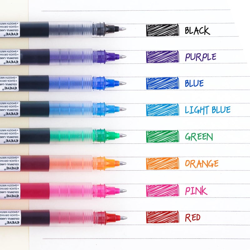 EYEYE 8 Assorted Colors 1.0mm Rollerball Pens, Multicolor Bold Point Pen Quick Dry, Liquid Ink Pen Fine Point Smooth Writing Pens for Journaling, Note Taking, Office, School, Doodling & Gifts - Image 3