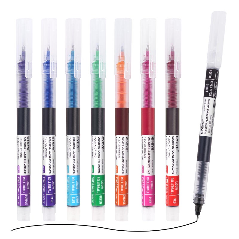 EYEYE 8 Assorted Colors 1.0mm Rollerball Pens, Multicolor Bold Point Pen Quick Dry, Liquid Ink Pen Fine Point Smooth Writing Pens for Journaling, Note Taking, Office, School, Doodling & Gifts - Image 1