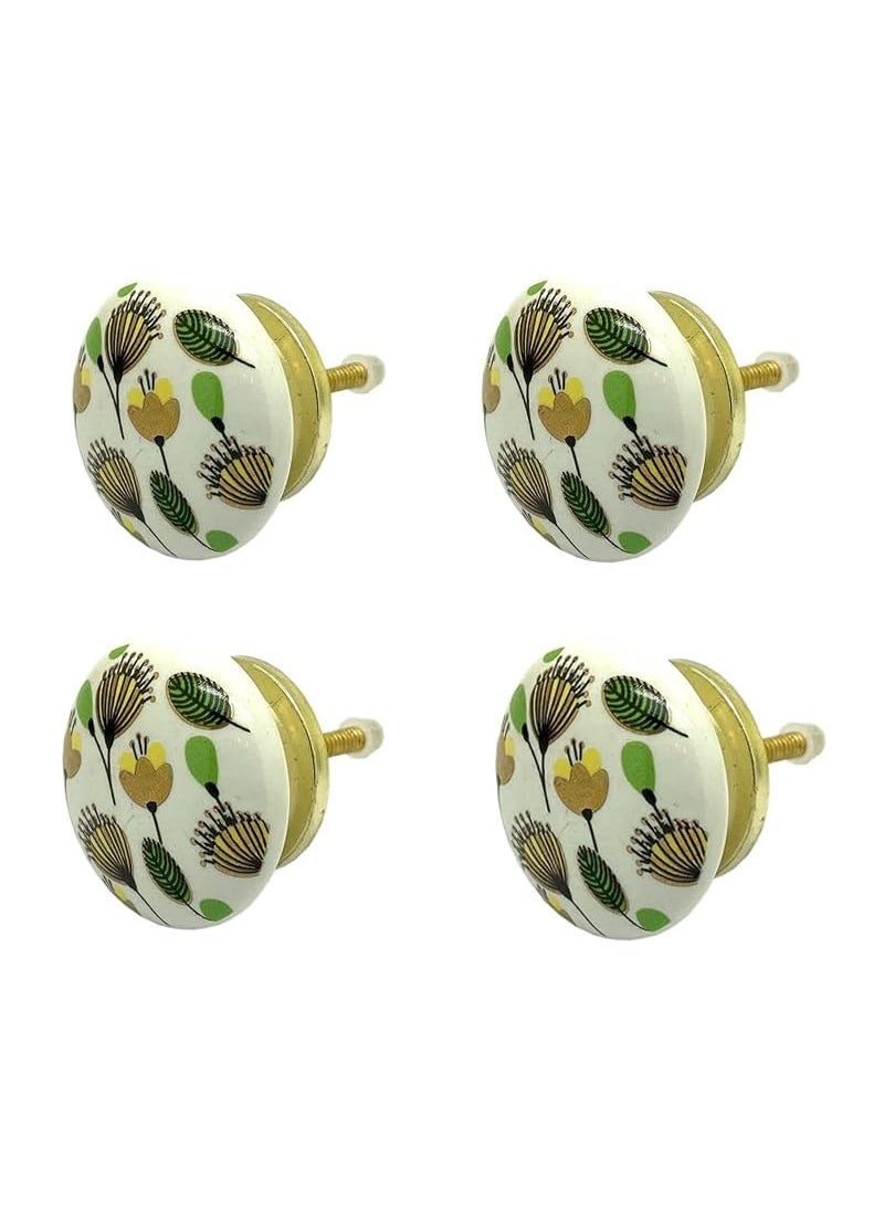 SHWETAIL SHWETAIL Ceramic Knobs Drawer Pulls for Cabinets and Cupboards 38mm Gold Multicolour Pack of 4 knobs Green Forest  - Image 1