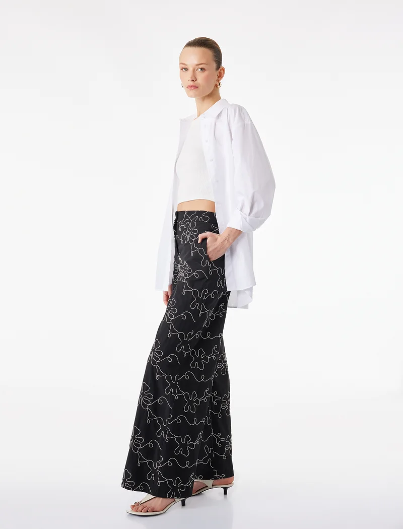 كوتون Floral Poplin Pants