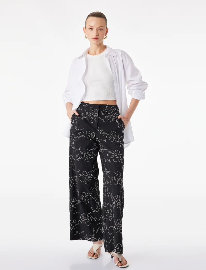 كوتون Floral Poplin Pants