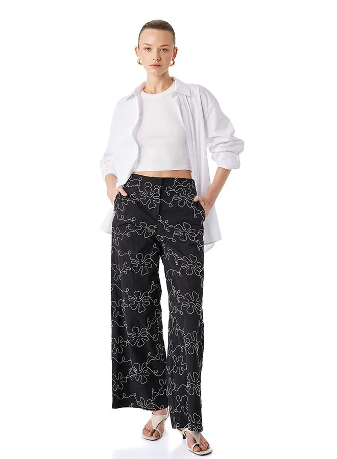 كوتون Floral Poplin Pants
