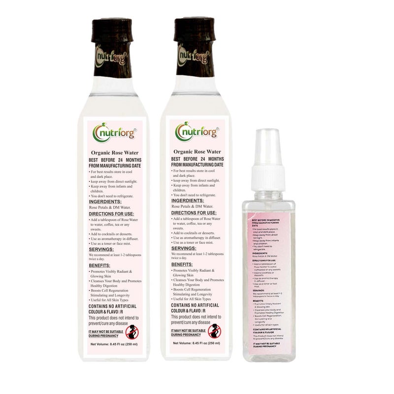 nutriorg Nutriorg Organic Rose Water 100 Pure Gulab Jal for Face Skin Hair Skin Toner Makeup Remover Hydration Alcohol ParabenFree For All Skin Types 250ml X 2 - Image 2