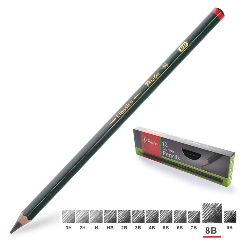 Pasler Professional Graphic Sketching Drawing Pencils 12 Count 8B