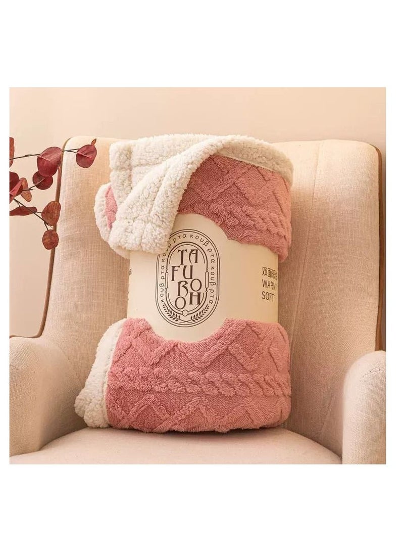 Winter and summer Thick Warm Blanket Pattern Design Faux Super King Size Blankets 2-Layer Fleece Soft Bedspreads Blanket 200x230cm- pink  - Image 1