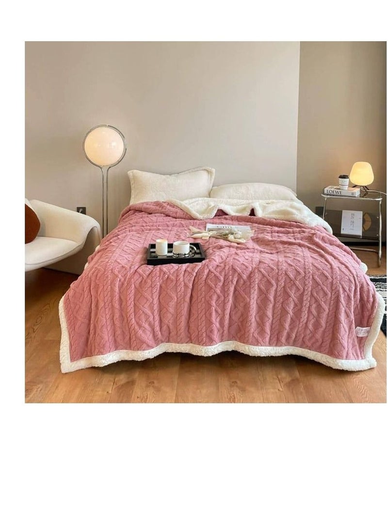 Winter and summer Thick Warm Blanket Pattern Design Faux Super King Size Blankets 2-Layer Fleece Soft Bedspreads Blanket 200x230cm- pink  - Image 2