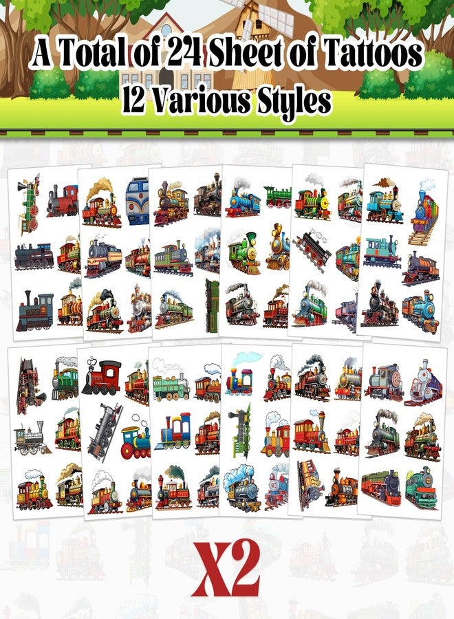 Lcnjscgo 144 PCS Vintage Retro Train Temporary Tattoos Stickers, Vintage Retro Train Party Favors Supplies Train Transportation Birthday Party Decorations for Classroom Rewards, 24 Sheets - Image 2