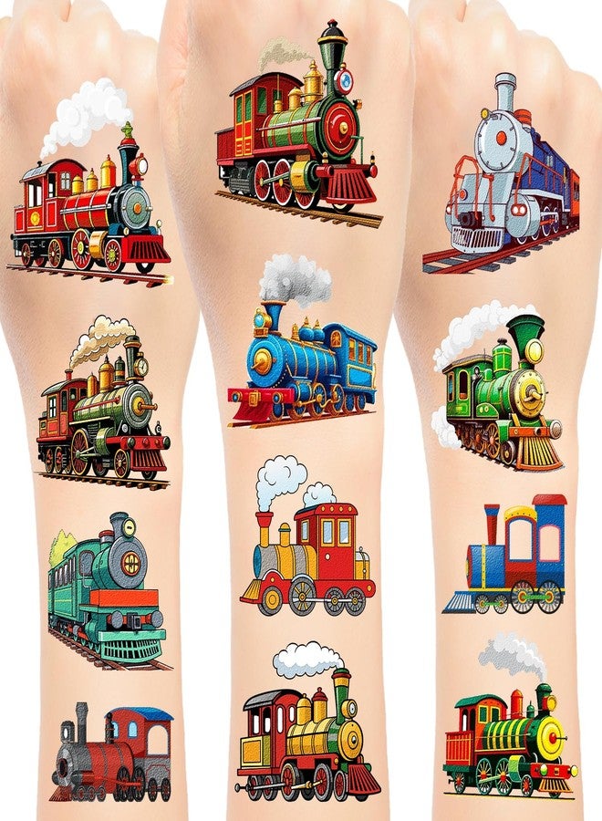 Lcnjscgo 144 PCS Vintage Retro Train Temporary Tattoos Stickers, Vintage Retro Train Party Favors Supplies Train Transportation Birthday Party Decorations for Classroom Rewards, 24 Sheets - Image 1
