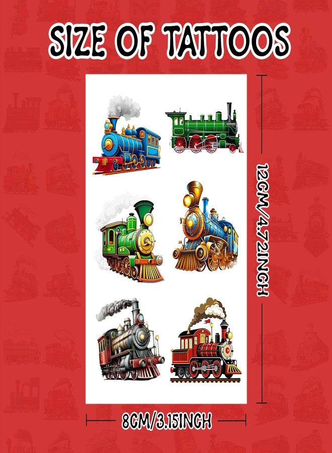 Lcnjscgo 144 PCS Vintage Retro Train Temporary Tattoos Stickers, Vintage Retro Train Party Favors Supplies Train Transportation Birthday Party Decorations for Classroom Rewards, 24 Sheets - Image 3