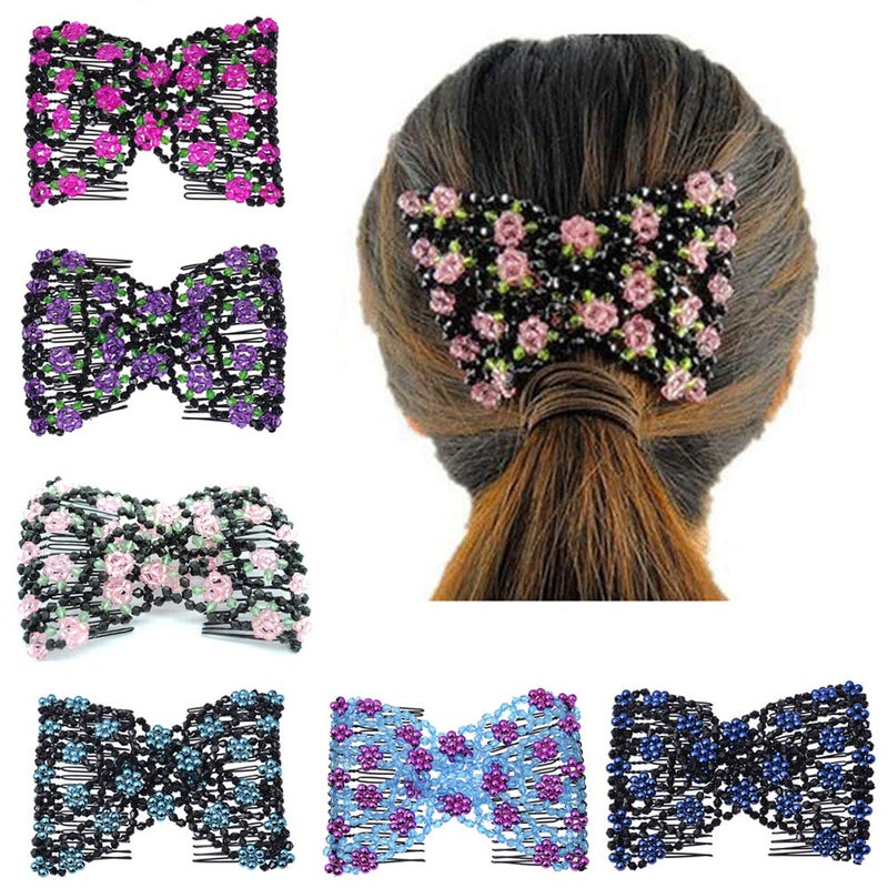 Ruihfas Magic Hair Side Combs Stretch Double Clips Hair Combs Bun Maker Tool for Women Girls Thick and Thin Hair Styling Accessories Pack of 6