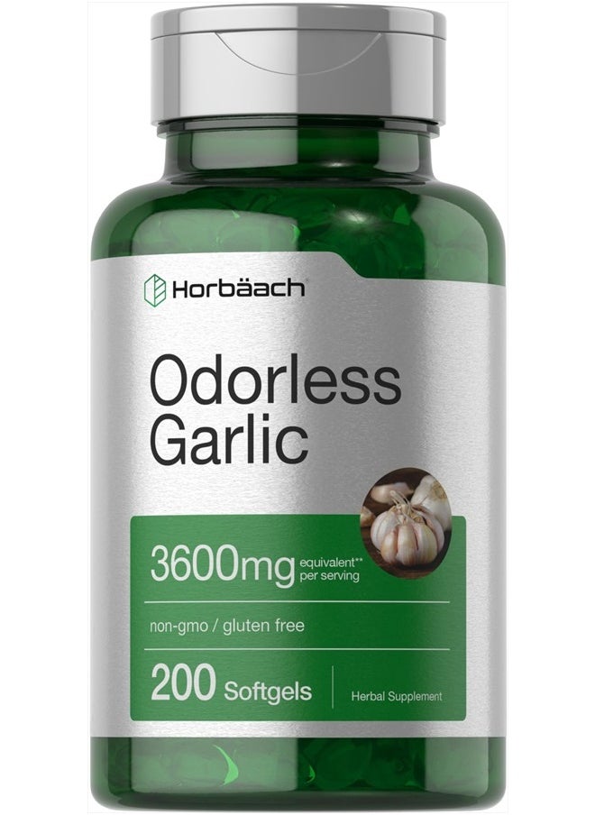 Horbaach Odorless Garlic Softgels | 200 Count | Ultra Potent Garlic Extract | Non-GMO & Gluten Free Pills | by Horbaach  - Image 1