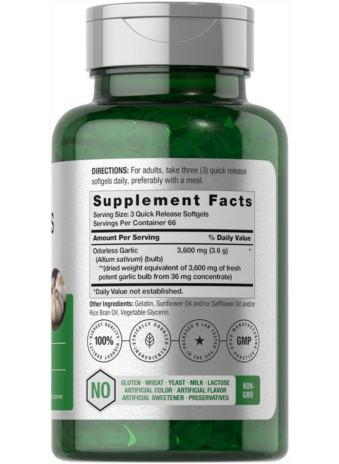 Horbaach Odorless Garlic Softgels | 200 Count | Ultra Potent Garlic Extract | Non-GMO & Gluten Free Pills | by Horbaach  - Image 2