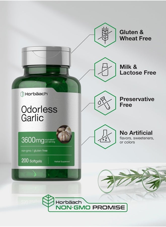 Horbaach Odorless Garlic Softgels | 200 Count | Ultra Potent Garlic Extract | Non-GMO & Gluten Free Pills | by Horbaach  - Image 5