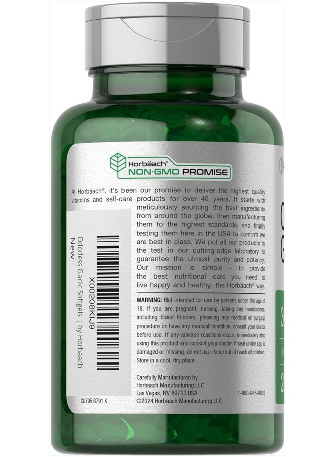 Horbaach Odorless Garlic Softgels | 200 Count | Ultra Potent Garlic Extract | Non-GMO & Gluten Free Pills | by Horbaach  - Image 3