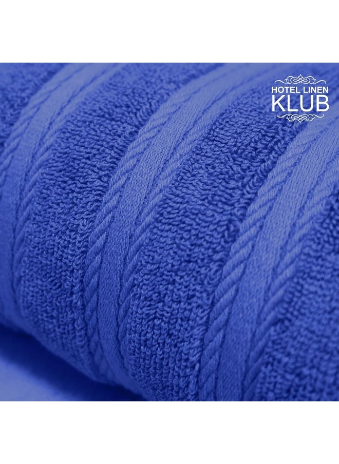 Hotel Linen Klub - Hotel Linen Klub PACK of 2 Bath Towel - 100% Cotton 600 GSM Terry, Super Soft Quick Dry Highly Absorbent Dobby Border Ring Spun, Size: 70 x 140cm, Navy Blue - Image 1