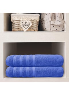Hotel Linen Klub Hotel Linen Klub PACK of 2 Bath Towel - 100% Cotton 600 GSM Terry, Super Soft Quick Dry Highly Absorbent Dobby Border Ring Spun, Size: 70 x 140cm, Navy Blue  - Image 2