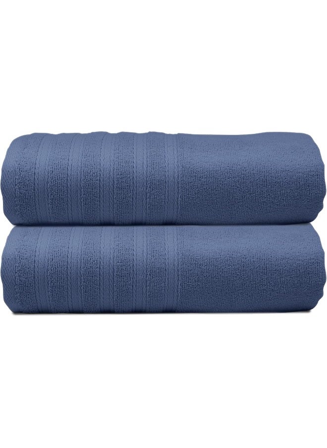 Hotel Linen Klub - Hotel Linen Klub PACK of 2 Bath Towel - 100% Cotton 600 GSM Terry, Super Soft Quick Dry Highly Absorbent Dobby Border Ring Spun, Size: 70 x 140cm, Navy Blue - Image 1