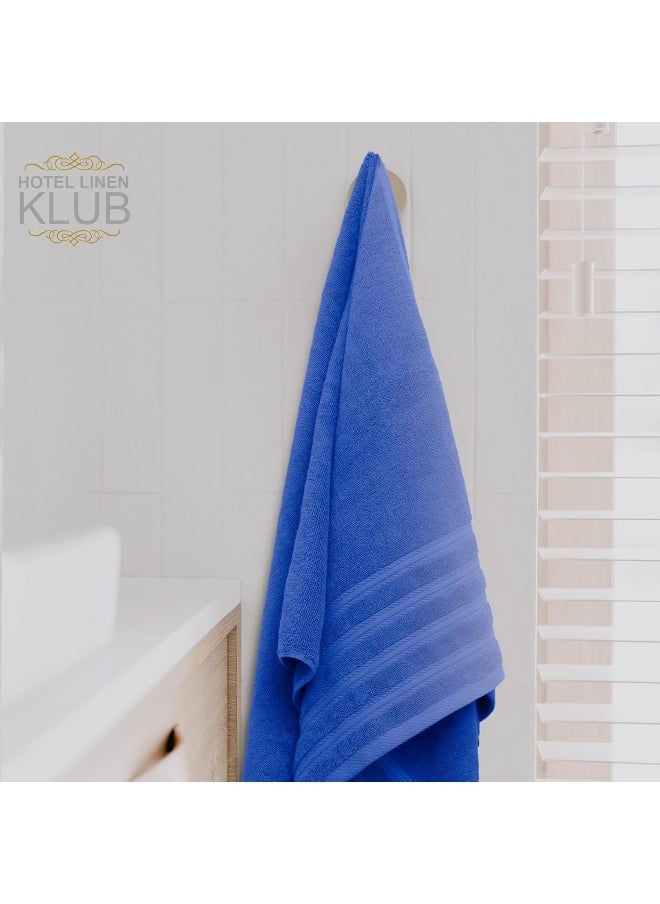 Hotel Linen Klub - Hotel Linen Klub PACK of 2 Bath Towel - 100% Cotton 600 GSM Terry, Super Soft Quick Dry Highly Absorbent Dobby Border Ring Spun, Size: 70 x 140cm, Navy Blue - Image 1