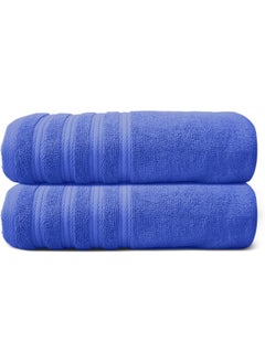 Hotel Linen Klub Hotel Linen Klub PACK of 2 Bath Towel - 100% Cotton 600 GSM Terry, Super Soft Quick Dry Highly Absorbent Dobby Border Ring Spun, Size: 70 x 140cm, Navy Blue  - Image 1