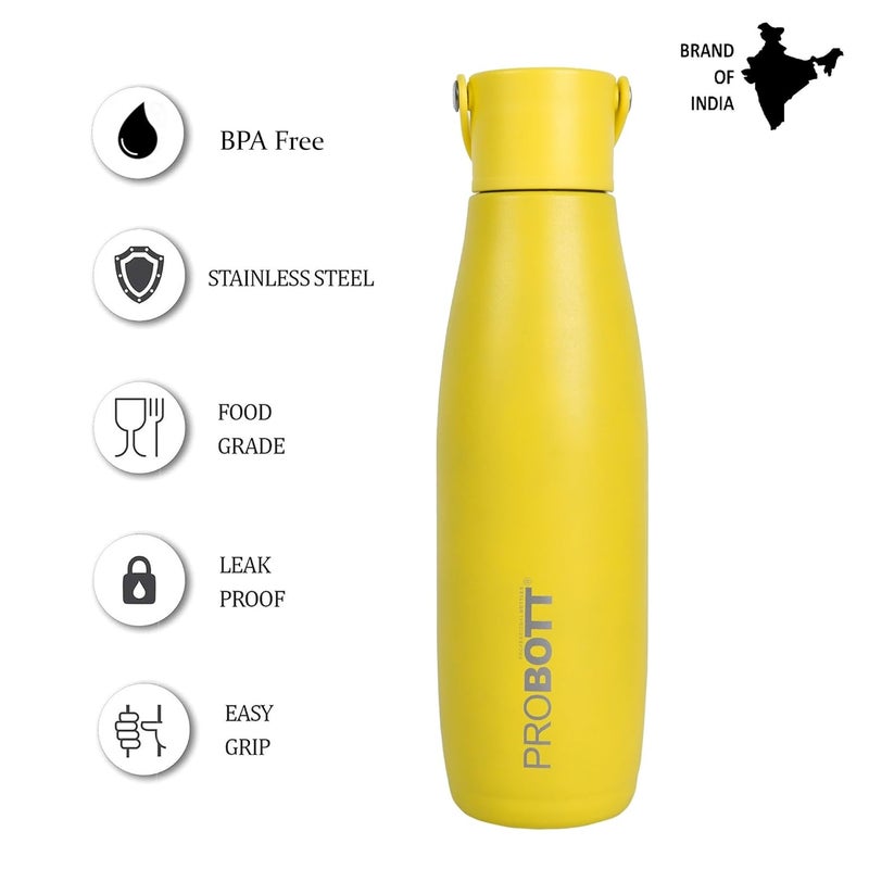 PROBOTT Probott Trendy Flask 700ml Thermosteel Hot & Cold Thermos Vacuum Flask Water Bottle for Girls, Yellow | Flex Cap | Leakproof | Gym | Sports | Office | College | School | Travel | Water, Tea, Coffee  - Image 3