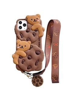 for iPhone XR Case Cookie Bear Kawaii Phone Cases,Cute Case for iPhone XR with Strap Lanyard 3D Cartoon Bear Soft Silicone Protective Case Funny Women Girls for iPhone XR