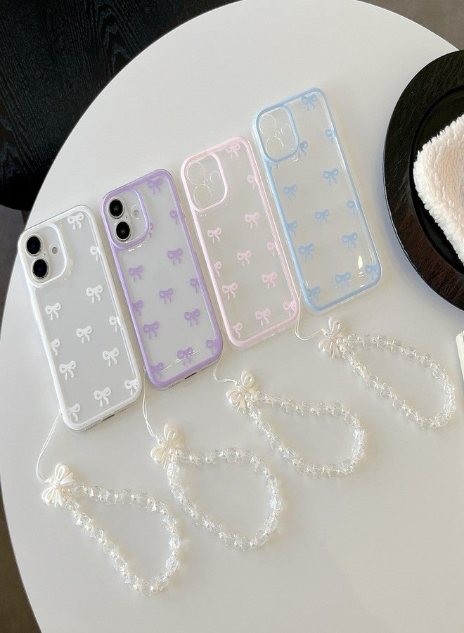 EYZUTAK Case for iPhone 16, Clear Cute Ribbon Bowknot Aesthetic Phone Case with Charm Bracelet Chain Raised Camera Protection Stylish Soft Durable TPU Protective Cover for Women Girls - White - Image 4