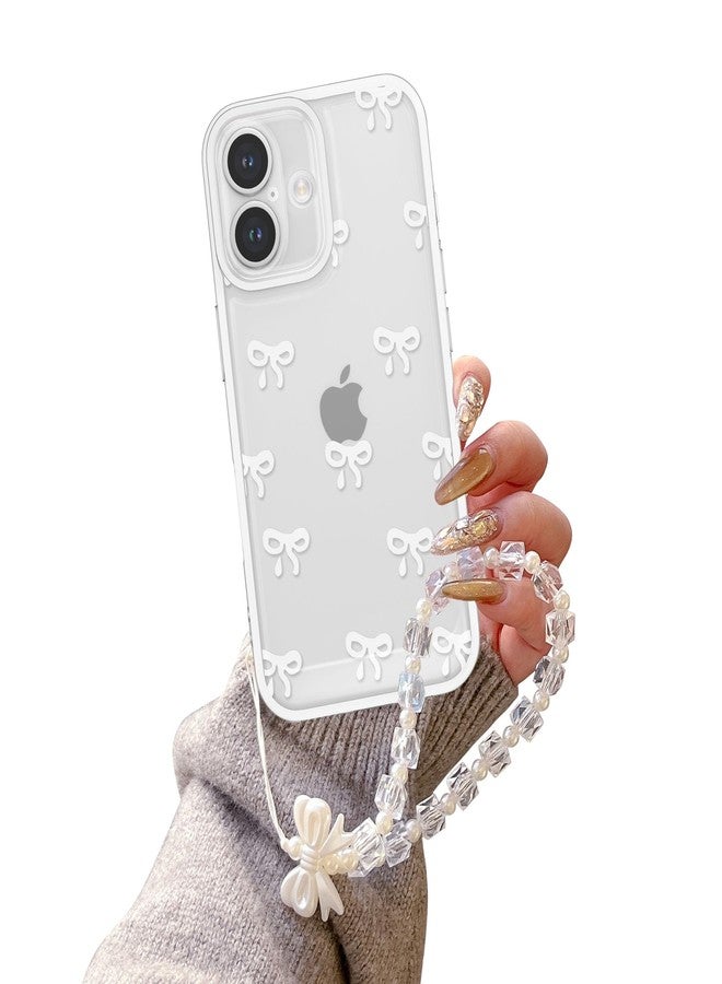 EYZUTAK Case for iPhone 16, Clear Cute Ribbon Bowknot Aesthetic Phone Case with Charm Bracelet Chain Raised Camera Protection Stylish Soft Durable TPU Protective Cover for Women Girls - White - Image 1