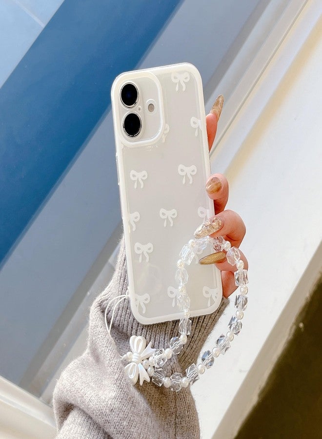 EYZUTAK Case for iPhone 16, Clear Cute Ribbon Bowknot Aesthetic Phone Case with Charm Bracelet Chain Raised Camera Protection Stylish Soft Durable TPU Protective Cover for Women Girls - White - Image 3