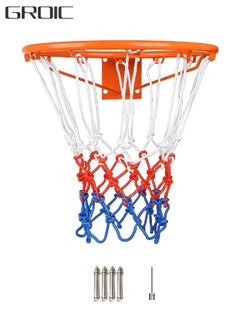 GROIC Basketball Ring with Net Outdoor, 2022 Upgrade Thick Professional Basketball Net Replacement Heavy Duty, All Weather Anti Whip Color Never Fade Standard Nets -12 Loops  - Image 1